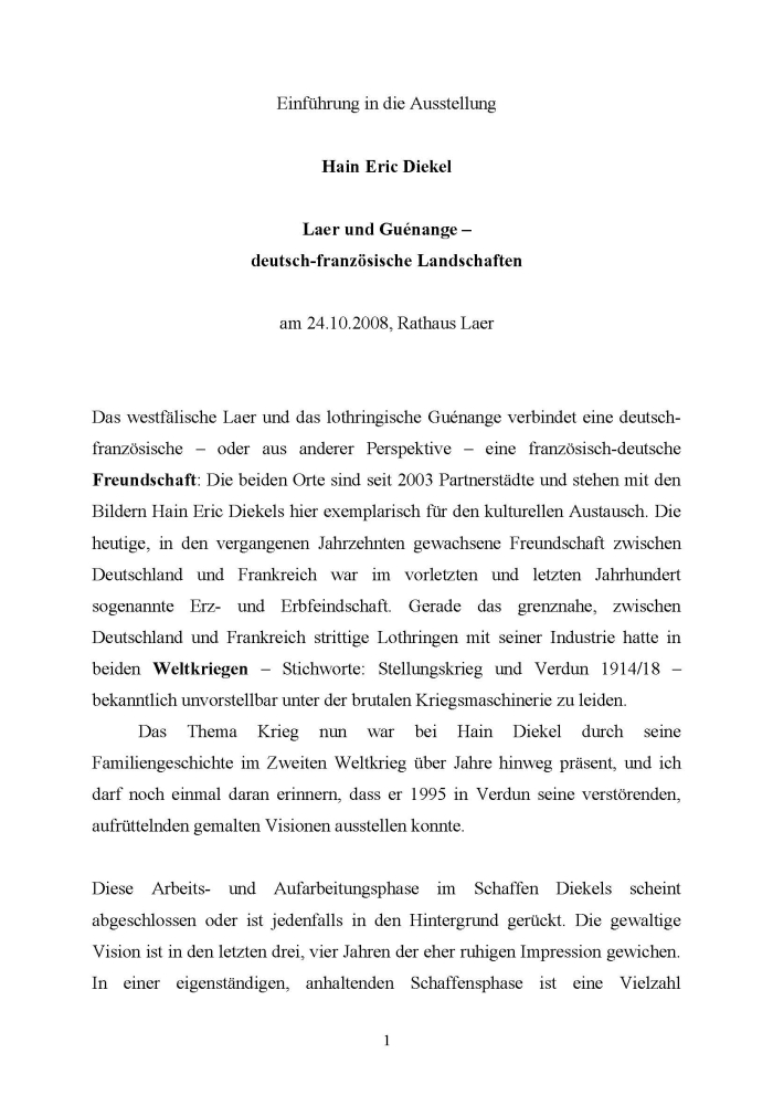 Text zur Eröffnung der Ausstellung  von Dr. Sabine Ladwig